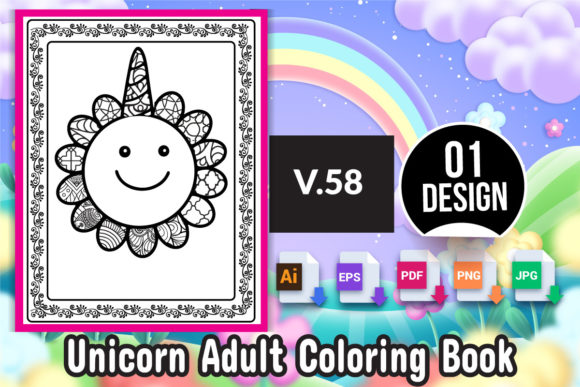 Unicorn Adult Coloring Book V-58: A Creative Digital Printable